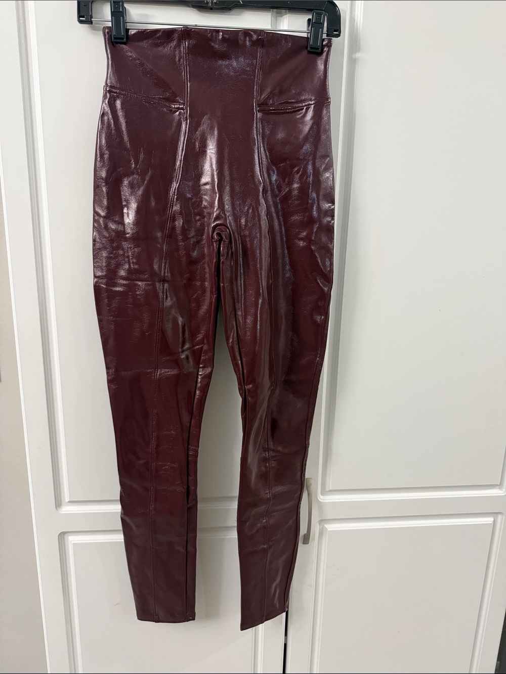 SPANX High-Waist Faux Leather Leggings - Burgundy Shine